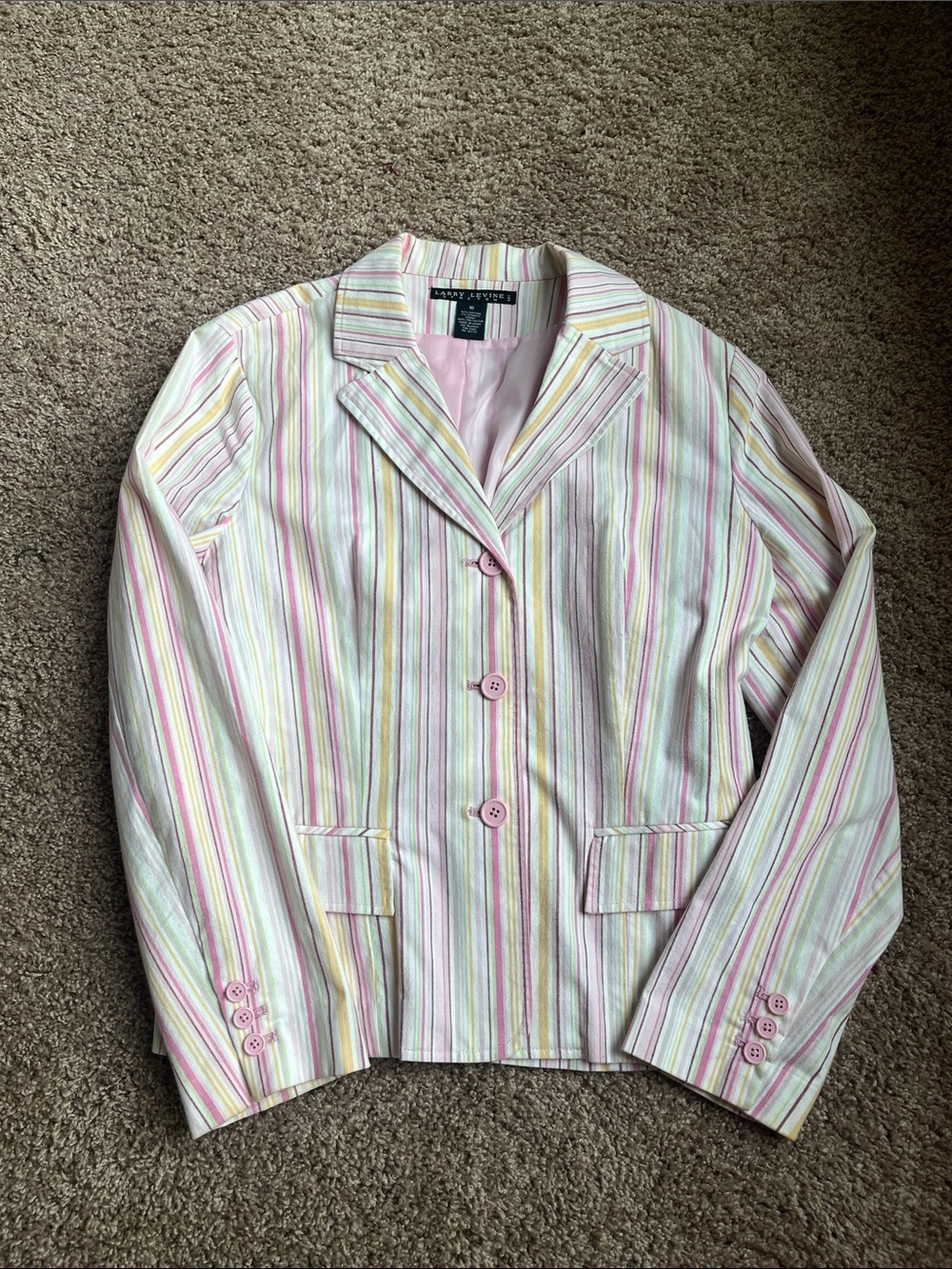 Larry Levine Pastel Pink Multi-Stripe Blazer - Size 10